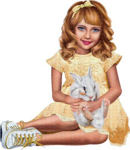 Girl with a rabbit. Easter. Spring. Leila - nemokama png