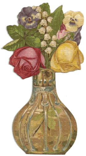 Blumen, Vase, Vintage, gelb - 無料png