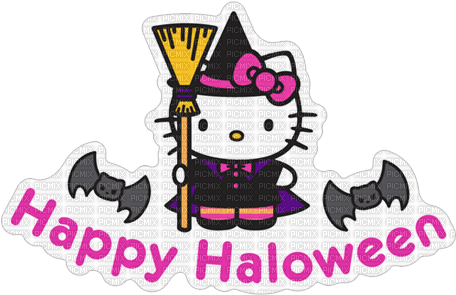 Happy halloween hello kitty sorcière witch bat - png gratis