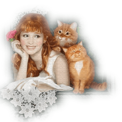 jolie  fillette et ses chats - nemokama png