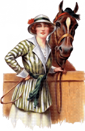 loly33 femme cheval vintage - zdarma png
