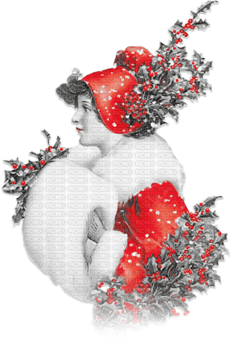 soave woman vintage christmas winter branch holly - 免费PNG