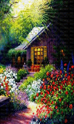 nature spring  flowers cottage glitter - Bezmaksas animēts GIF