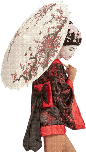 Asian woman with a parasol sunshine3 - 無料png