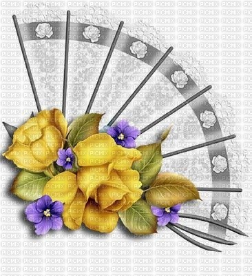 Eventail blanc roses jaunes - 免费PNG