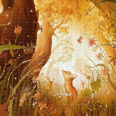 soave background animated autumn forest fox - GIF animasi gratis