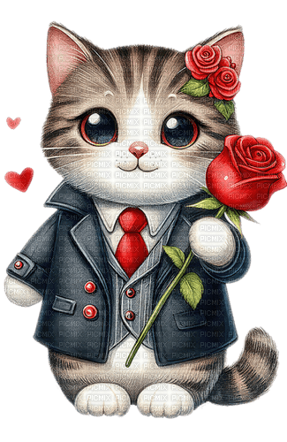 ♡§m3§♡ VDAY cat rose red love image - png grátis