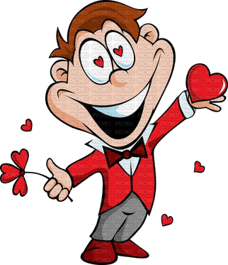 guy with a heart and flowers - gratis png