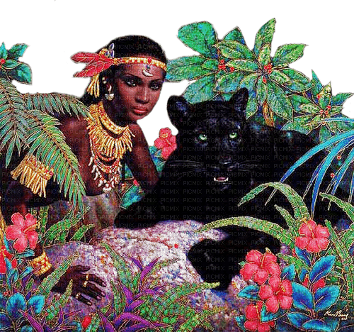 fantasy  woman with panther by nataliplus - ilmainen png