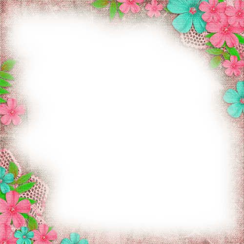 Pink/Blue/Green Flowers Frame - By KittyKatLuv65 - Free PNG