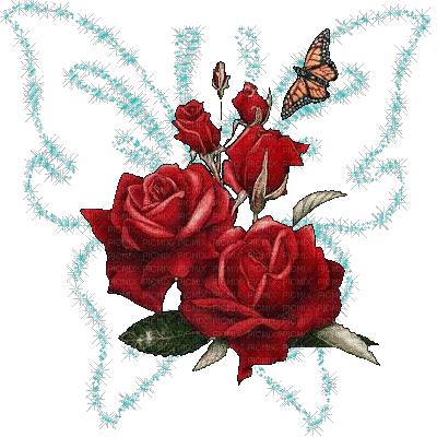 red rose & butterfly - Bezmaksas animēts GIF