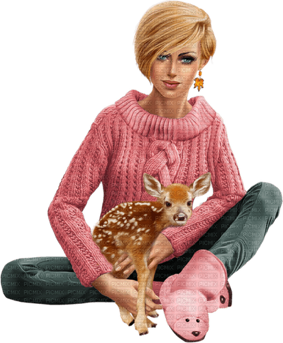 Woman with a deer. Leila - png ฟรี
