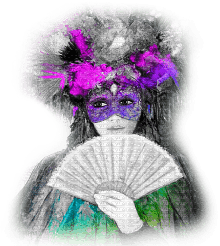 soave woman carnival mask vintage fan painting - png gratuito