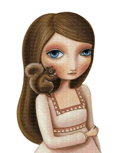 woman brown squirrel art illustrated - png ฟรี
