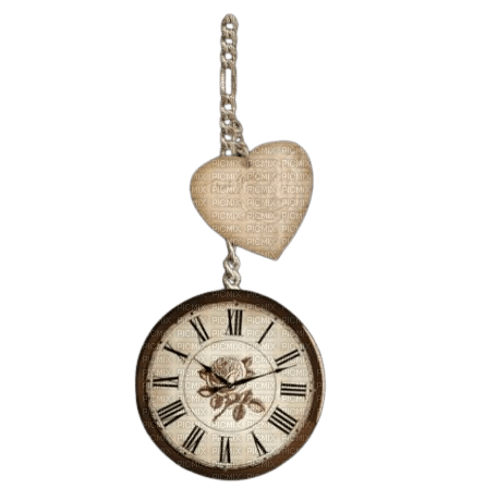 vintage clock with heart - Free PNG