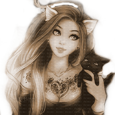 Y.A.M._Anime cat girl sepia - darmowe png