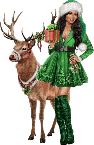 Christmas. Reindeer. Woman. Leila - bezmaksas png