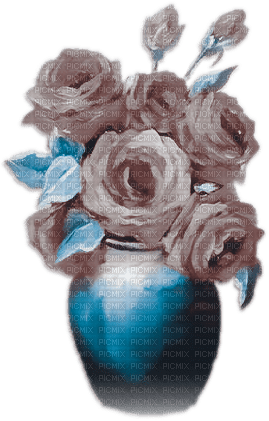 soave deco flowers  vintage  vase rose  blue brown - 免费PNG