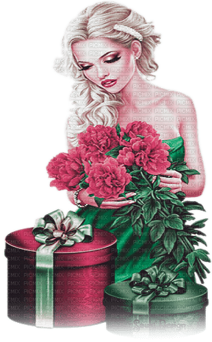 soave woman gift box flowers 8 march pink green - nemokama png