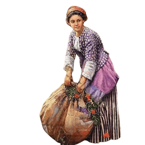 Vintage woman, farm - gratis png