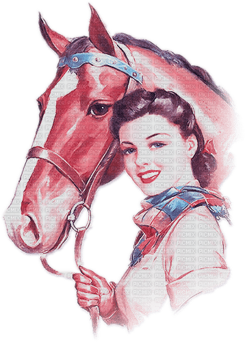 soave woman vintage horse  pink blue - 無料png