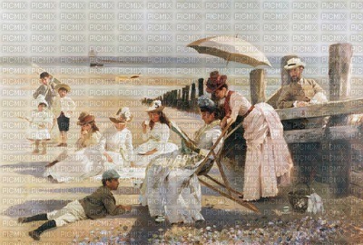Victorian Painting by Mann on the Beach - gratis png