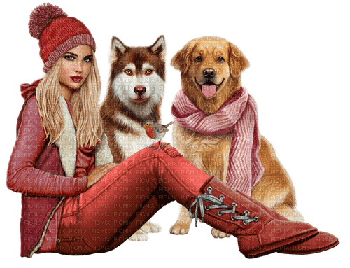 winter woman and dogs by nataliplus - δωρεάν png
