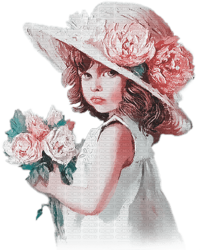 soave children girl vintage flowers hat spring - Free PNG