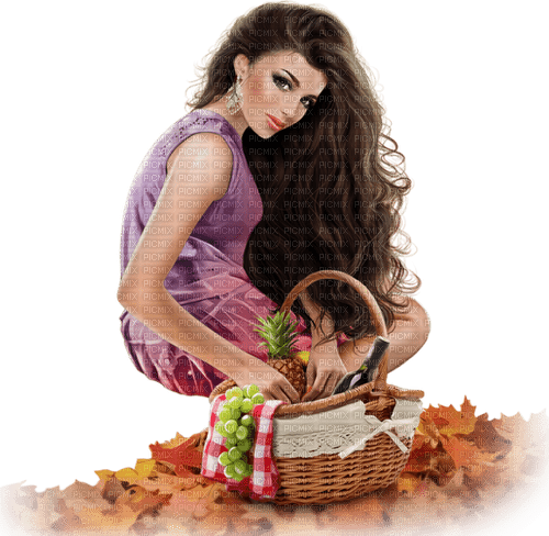 Woman. Autumn. Picnic  basket. Leila - png ฟรี