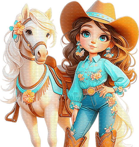 ♡§m3§♡ kawaii cowgirl cartoon cute teal - ücretsiz png