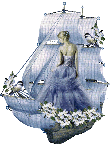 animated woman on boat blue - Бесплатни анимирани ГИФ