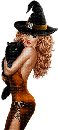 halloween witch with cat by nataliplus - ingyenes png