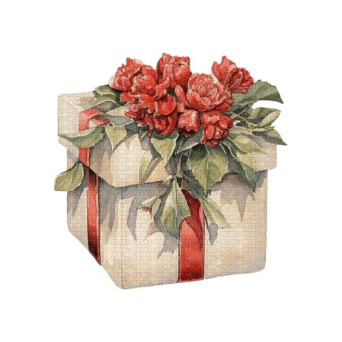 noel cadeau fleurs vintage - PNG gratuit