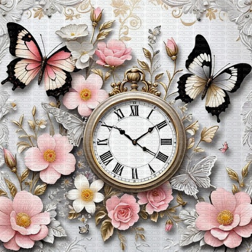 springtimes background vintage clock - безплатен png