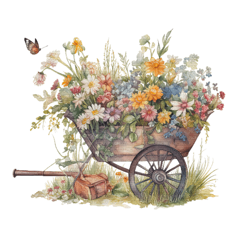 Floral Wheelbarrow - kostenlos png