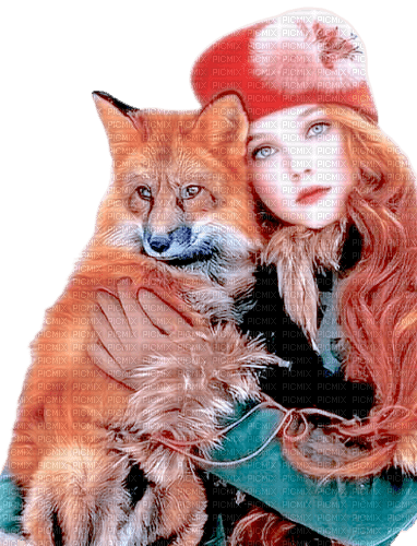 Woman and fox - gratis png