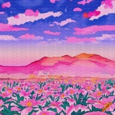 Pink Mountain and Flower Field - 免费PNG
