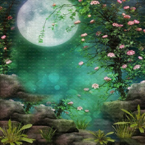 moon lune night nuit mond fond background landscape paysage garden jardin spring - фрее пнг