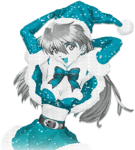 soave anime  christmas  black white teal  teal - бесплатно png