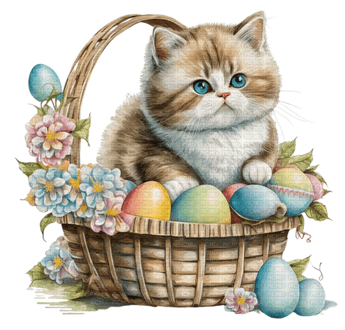 Easter-kitty-egg-basket, Adam64 - Free PNG