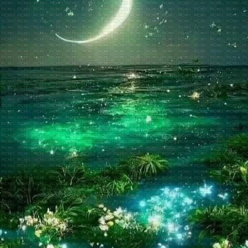 moon green blue fantasy background - Free PNG