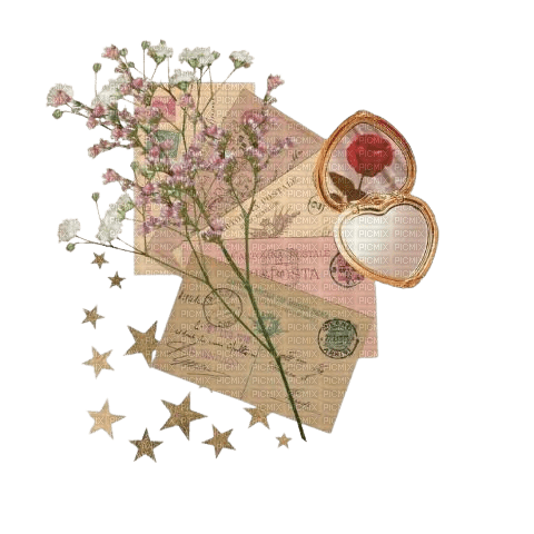vintage cluster of flowers stars and letters - png gratuito