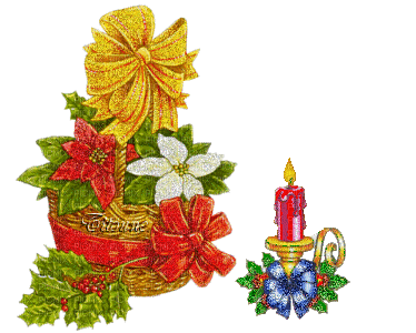 Glitter Christmas Flower Basket and Candle - Free animated GIF