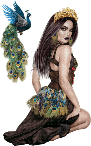 Woman with a peacock - 無料png