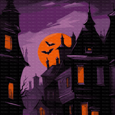 Halloween Town with Bats - Free animated GIF