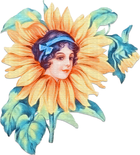 soave woman vintage fantasy flowers sunflowers - PNG gratuit