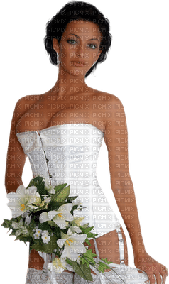 Kaz_Creations Woman Femme White Flowers - PNG gratuit