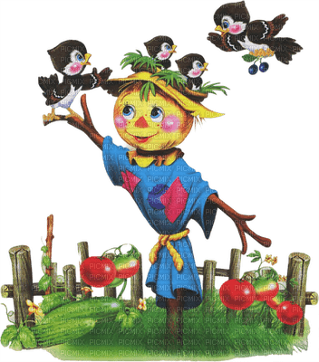 Fall Scarecrow/Birds - Free PNG