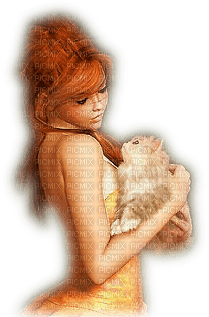 Pretty Redhead Girl With Kitten - Free PNG