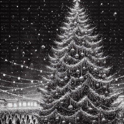 Black and White Christmas Tree - фрее пнг